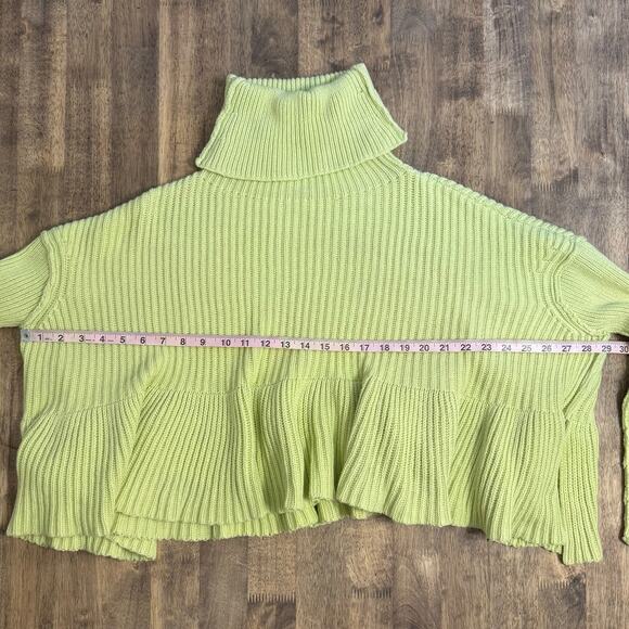Free People Layer Cake Sweater Ruffle Mock Neck Chunky Knit Key Lime Size XS - Picture 6 of 9